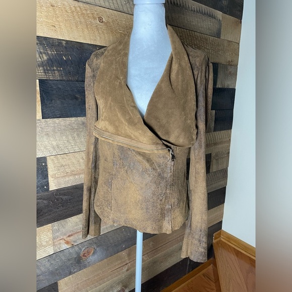 BNCI By Blanc Noir Womens Brown Faux Suede Moto Asymmetrical Zip-Up Brown Sz L - Picture 5 of 9